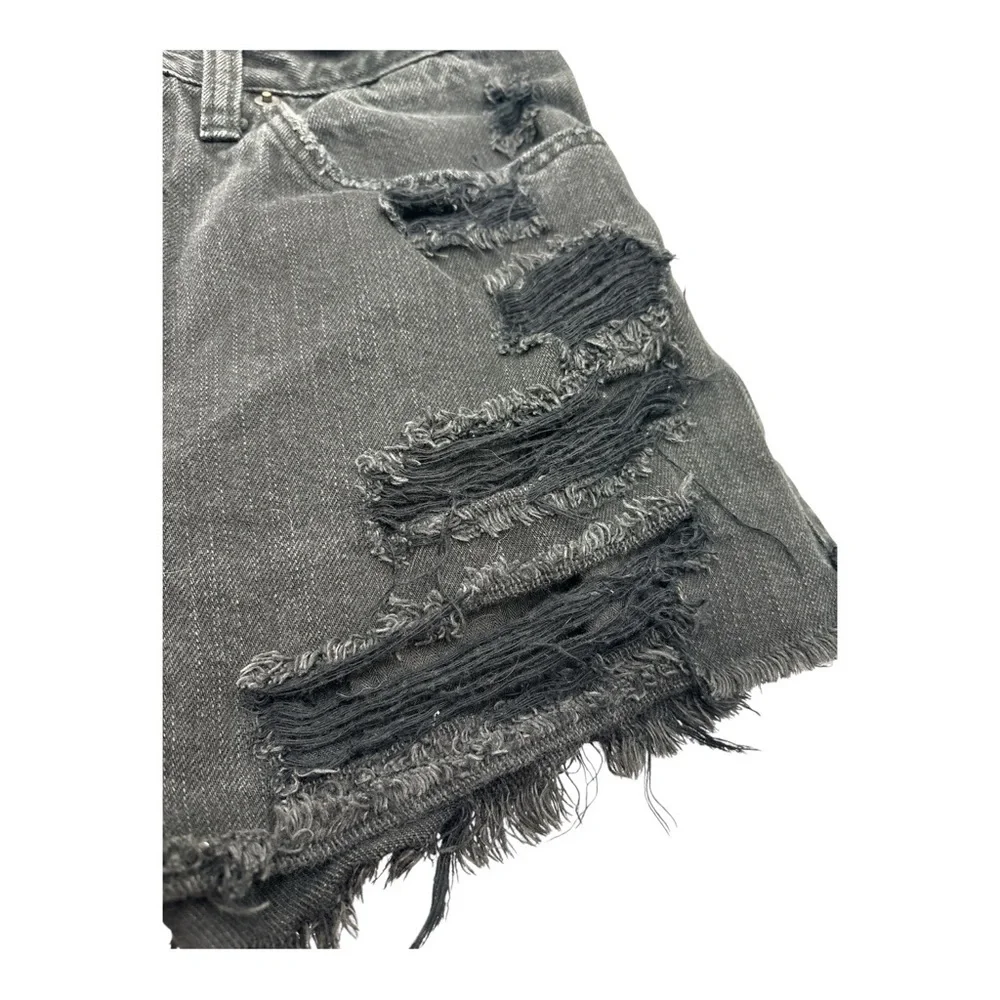 Abercrombie & Fitch High Waist Distressed Black Denim Short Sz 28
